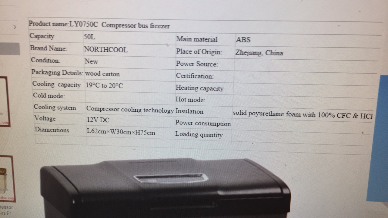 Thông số kỹ thuật tủ lạnh xe khách 