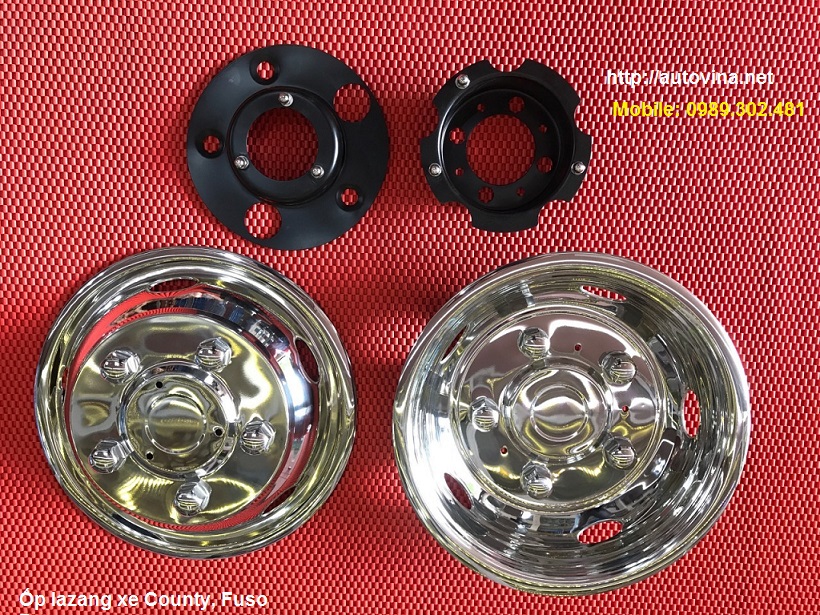 ốp lazang inox xe Hyundai County, ốp lazang inox xe Fuso Rosa